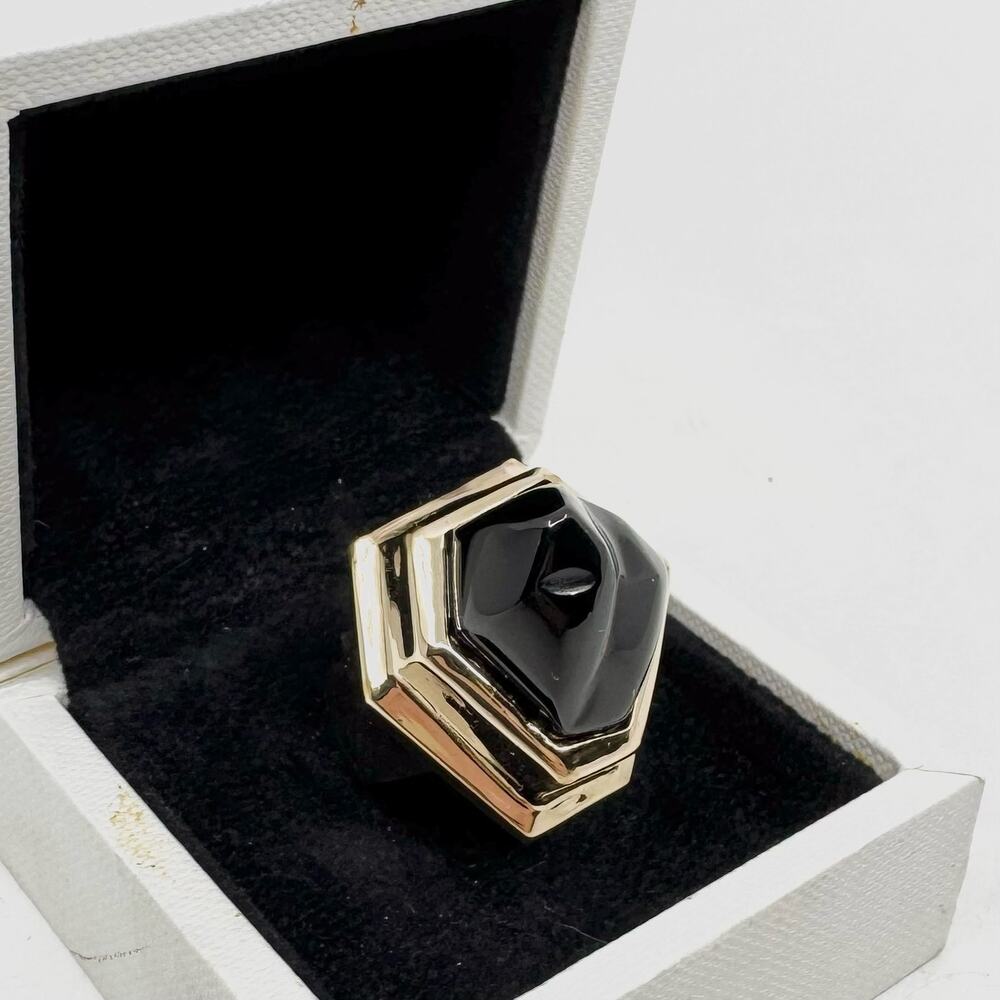 Balenciaga Gold-Tone Statement Ring With Faceted Black Stone